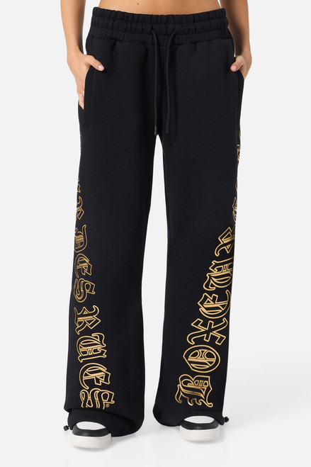 Pantalone Lungo Ampio Gotico Nero e Oro