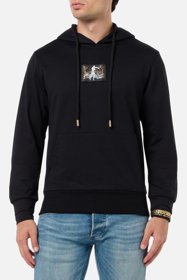 Felpa Nera Con Cappuccio - Black-Gold
