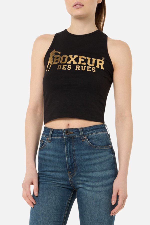 Black Logo Crop Tank Top Black-Gold