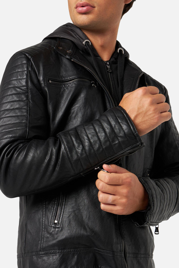 Hoodie Faux-Leather Jacket