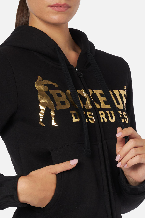 Crop Hooded Full-Zip Sweatshirt With Logo Black-Gold