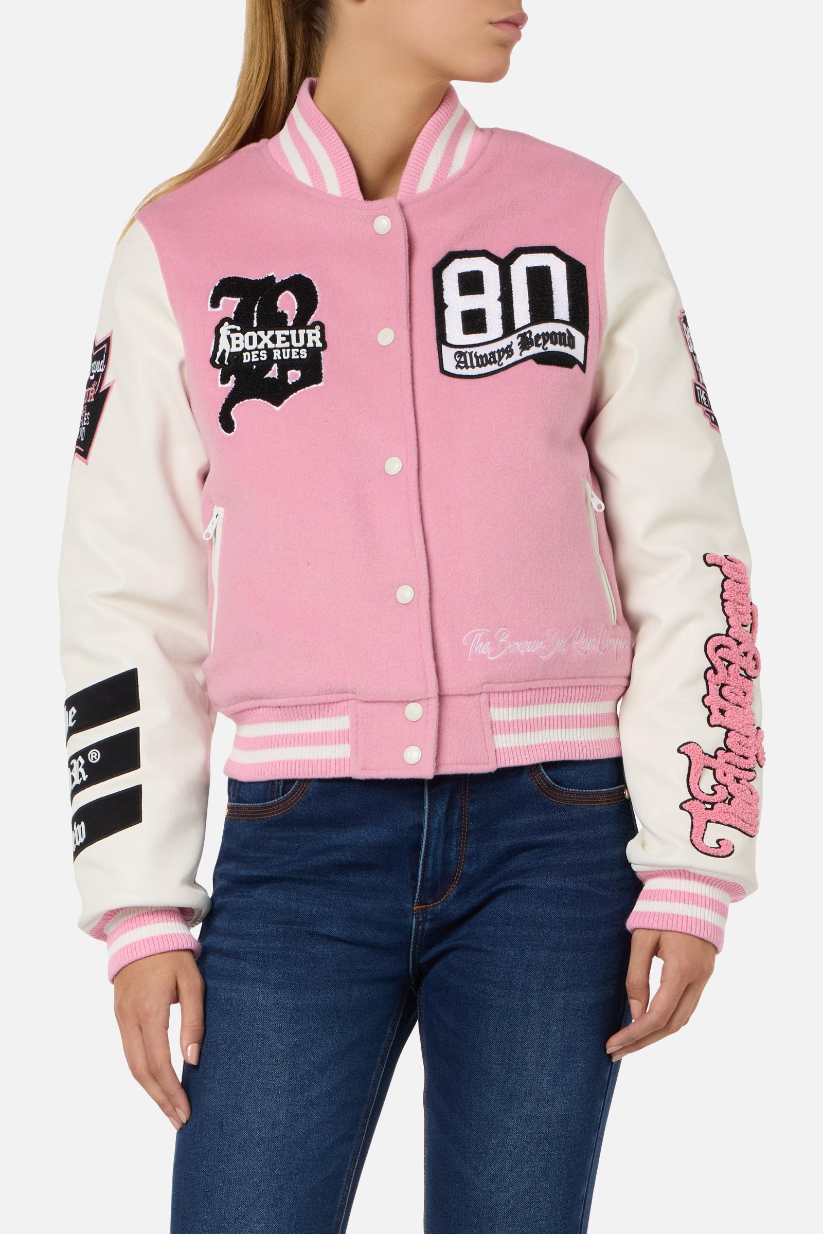 Varsity Jacket With Embroidery Pink
