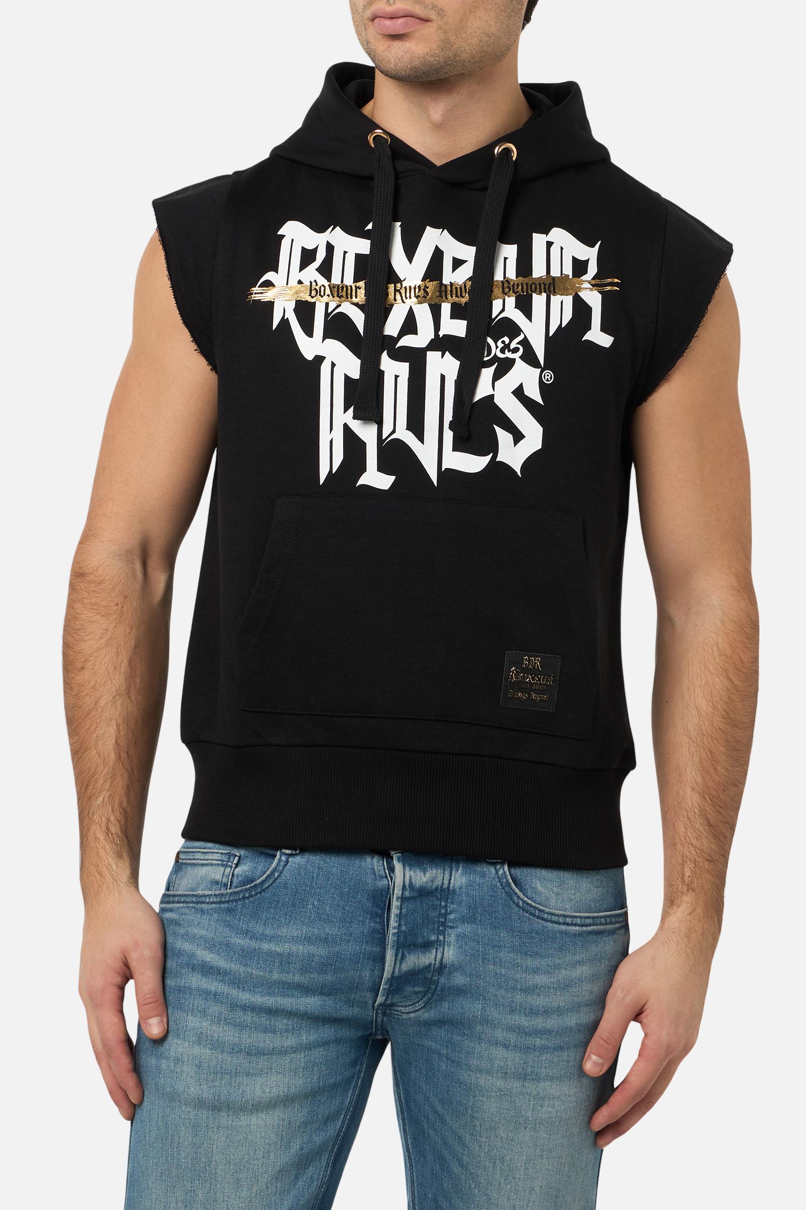 Sleeveless Hoodie Black-Gold