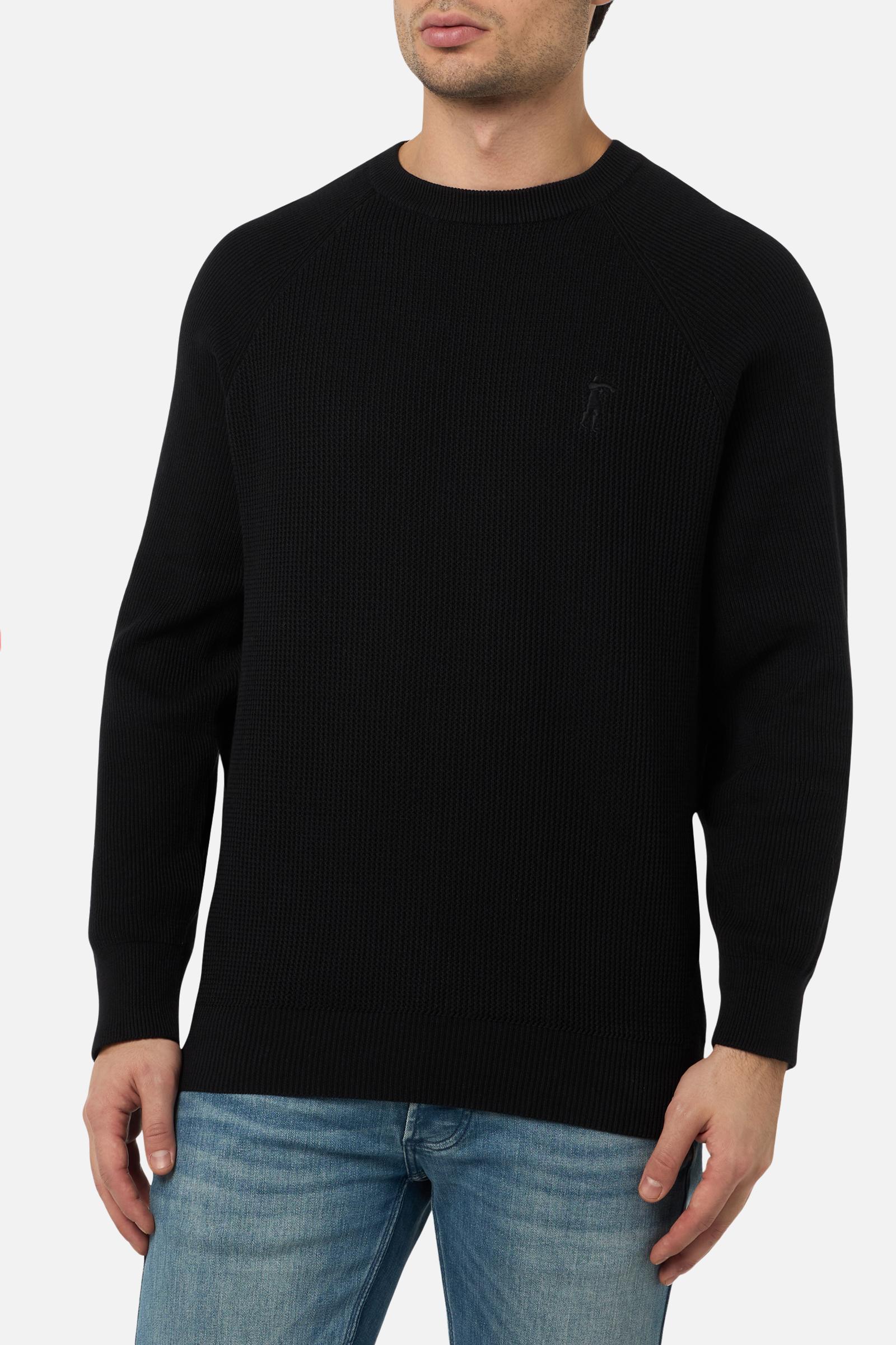 strong knitT 006　black Textured Crew Knit Black Jumper Black