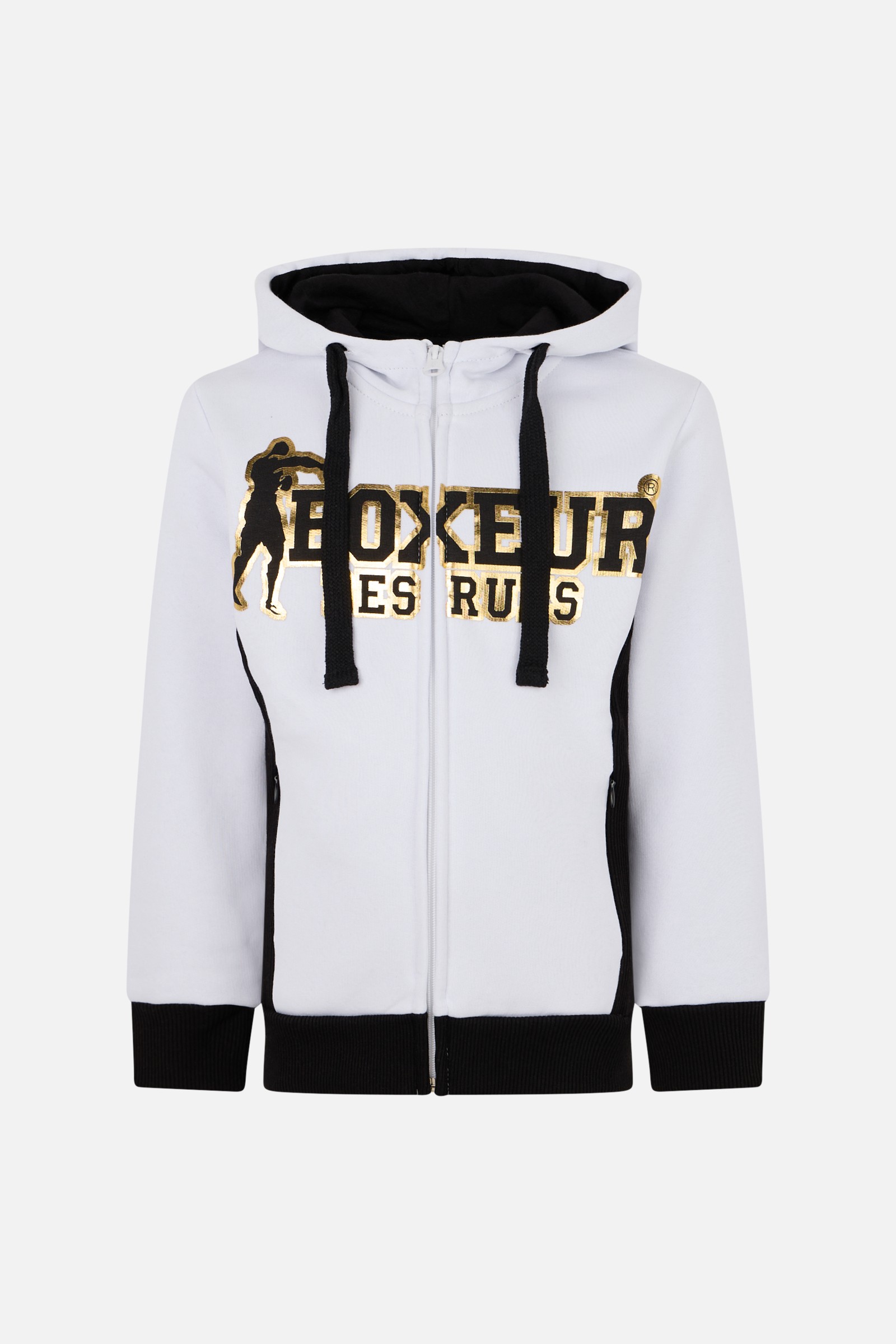 Logo White Zip Hoodie White-Gold