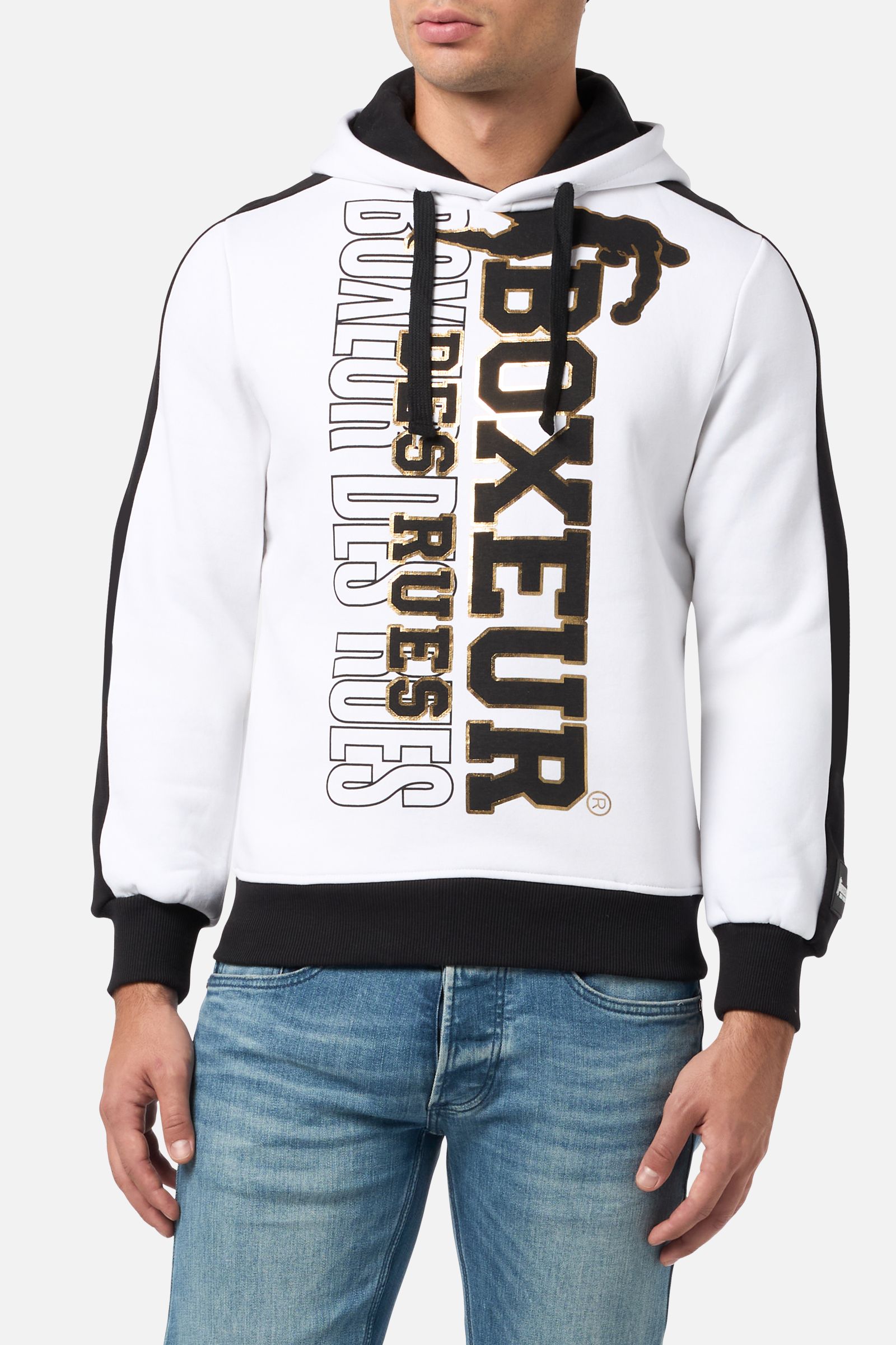 Full Zip Sweatshirt With Contrasting Colours White-Gold