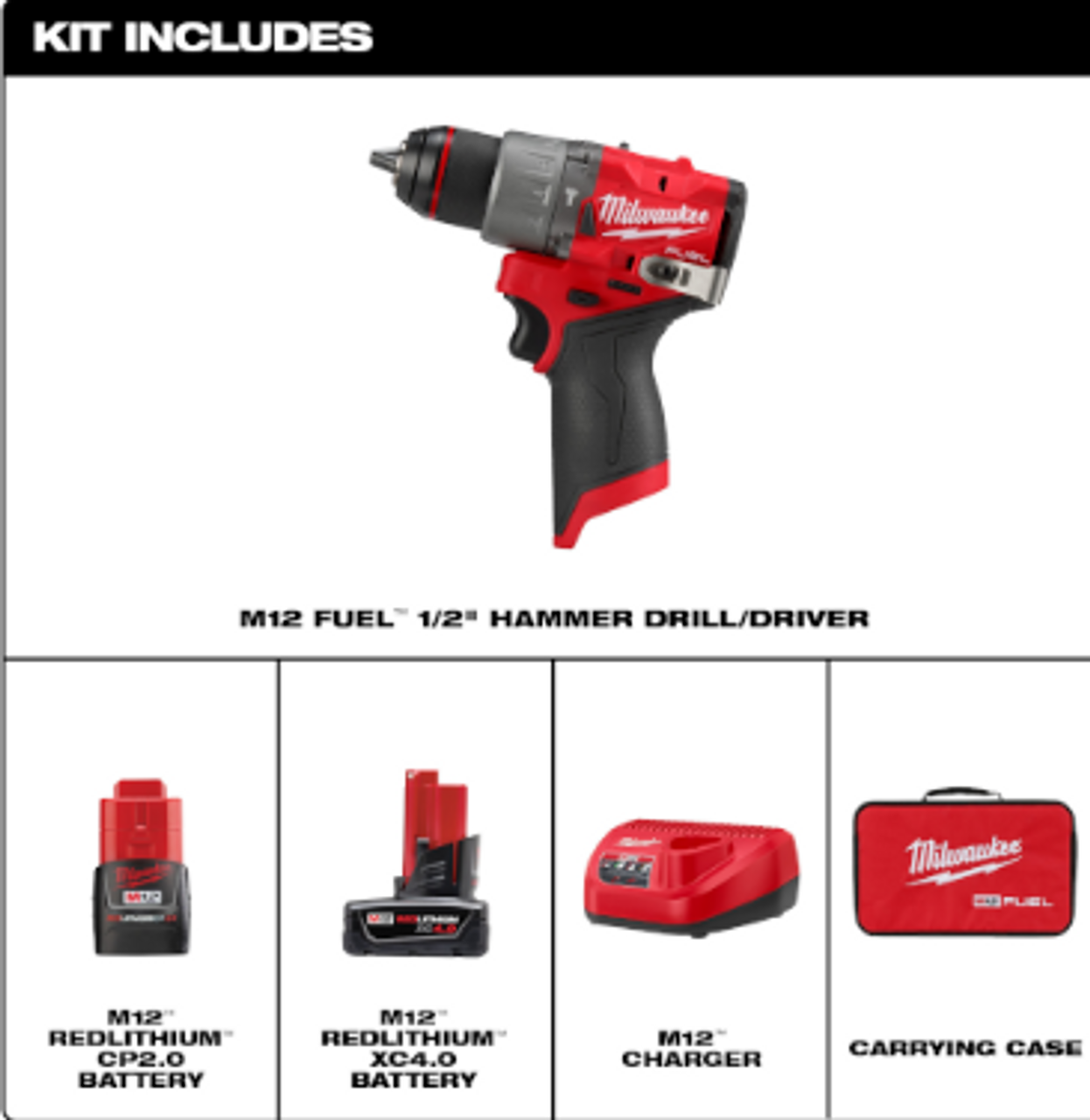M12 FUEL™ 1/2" Hammer Drill/Driver Kit No. 340422 Whitehead