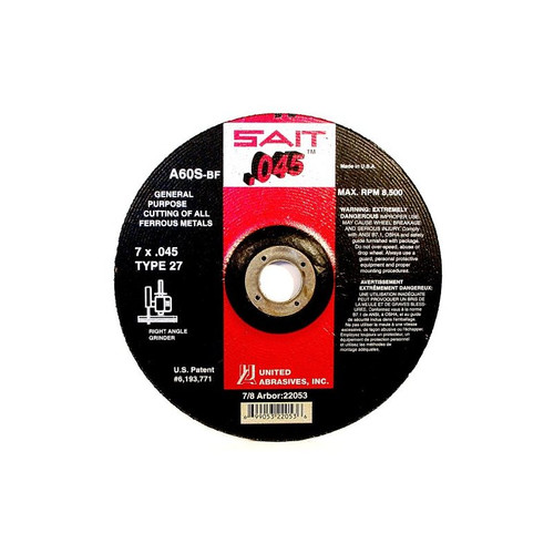 4-1/2" x .045" Type 27 Cutting Wheel, 7/8" Bore Sait 045™ - No. 22021 4-1/2" x .045" Type 27 Cutting Wheel, 7/8" Bore Sait 045™ - No. 22021