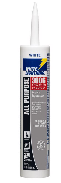 White Lightning 3006 Advanced Formula White Siliconized Acrylic Latex Caulk 10 oz - No. 3006