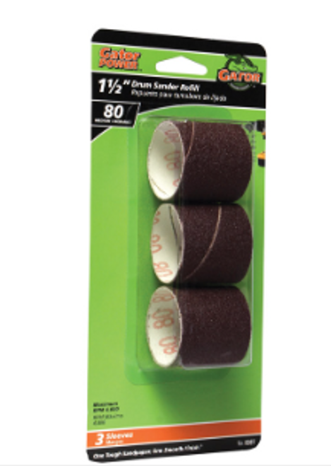 1-1/2" Drum Sander, 1-1/2"L 80 Grit, 3/PK Brand Gator Grit - No. 6087 1-1/2" Drum Sander, 1-1/2"L 80 Grit, 3/PK Brand Gator Grit - No. 6087