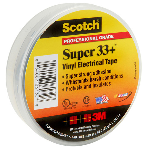 Vinyl Electrical Tape 3/4" X 66 ft Black Scotch Super 33+ - No. 06132 Vinyl Electrical Tape 3/4" X 66 ft Black Scotch Super 33+ - No. 06132