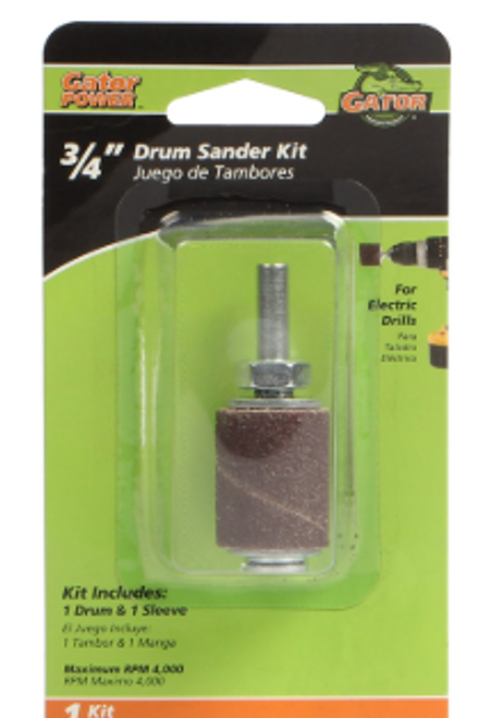 Drum Sander Kit 3/4" X 1" Drum 1/4" Arbor Brand Gator Grit - No. 6075 Drum Sander Kit 3/4" X 1" Drum 1/4" Arbor Brand Gator Grit - No. 6075