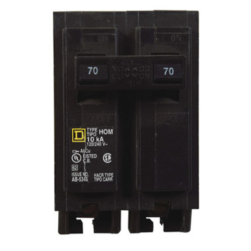 70 Amp Circuit Breaker, Double Pole, Brand Homeline - No. HOM270 70 Amp Circuit Breaker, Double Pole, Brand Homeline - No. HOM270