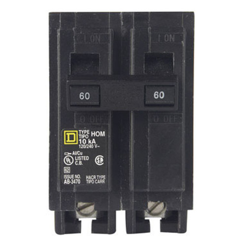 60 Amp Circuit Breaker, 2 Pole, 120/240V, Brand Homeline - No. HOM260 60 Amp Circuit Breaker, 2 Pole, 120/240V, Brand Homeline - No. HOM260