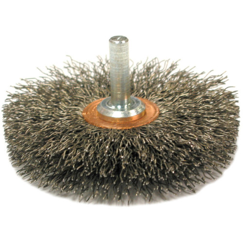 3" X 1/4" Stem Crimped Wire Wheel, Stainless Wire, - No. 17618 3" X 1/4" Stem Crimped Wire Wheel, Stainless Wire, - No. 17618