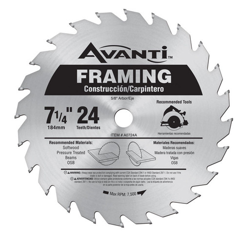 Avanti 7-1/4" X 24T Framing Blade - No. A0724A Avanti 7-1/4" X 24T Framing Blade - No. A0724A