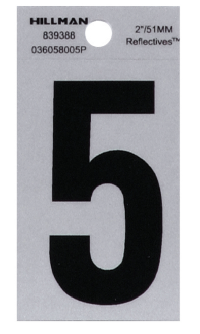 2 in. Reflective Black Mylar Self-Adhesive Number 5 - No. 839388