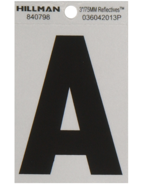 3 in. Reflective Black Mylar Self-Adhesive Letter A  - No. 840798