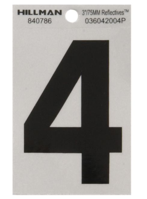 3 in. Reflective Black Mylar Self-Adhesive Number 4 - No. 840786