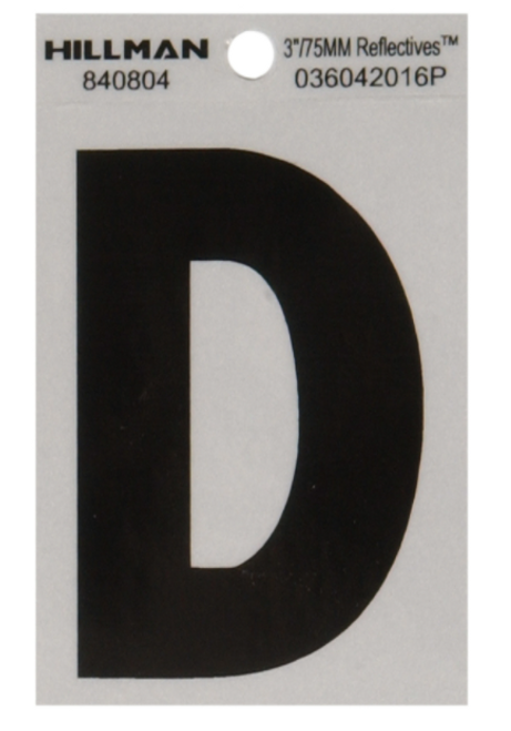 3 in. Reflective Black Mylar Self-Adhesive Letter D  - No. 840804