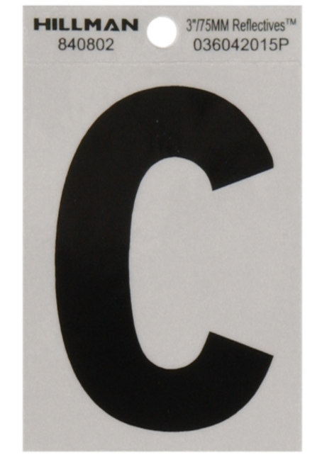3 in. Reflective Black Mylar Self-Adhesive Letter C  - No. 840802