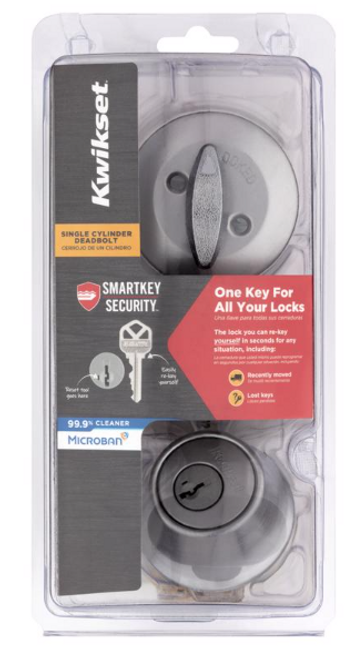 SmartKey Security Satin Chrome Metal Single Cylinder Deadbolt - No. 96600-748