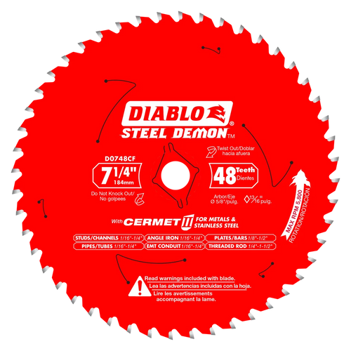 7-1/4 in. x 48 Tooth Steel Demon Cermet II Saw Blade for Metals and Stainless Steel - No. D0748CFA 7-1/4 in. x 48 Tooth Steel Demon Cermet II Saw Blade for Metals and Stainless Steel - No. D0748CFA