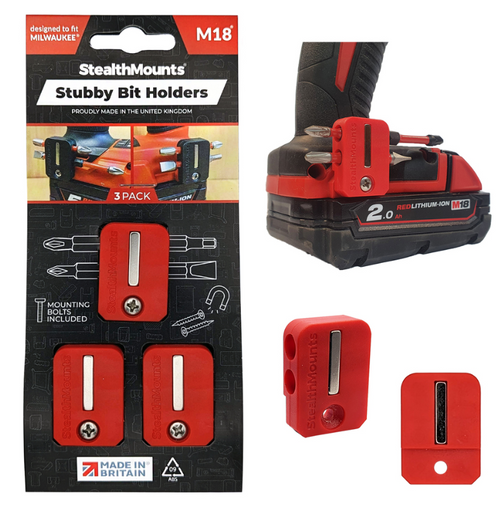 StealthMounts Stubby Magnetic Bit Holder for Milwaukee M18 Tools - No. BH-M18-S-RED StealthMounts Stubby Magnetic Bit Holder for Milwaukee M18 Tools - No. BH-M18-S-RED