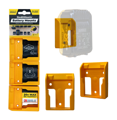 StealthMounts Battery Mounts for DeWalt 20v - No. BM-DW20-YLW-6 StealthMounts Battery Mounts for DeWalt 20v - No. BM-DW20-YLW-6