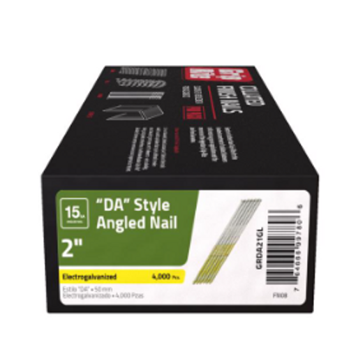 2 in. L X 15 Ga. Angled Strip Electro Galvanized Finish Nails 34 deg 4000 pk - No. GRDA21GL 2 in. L X 15 Ga. Angled Strip Electro Galvanized Finish Nails 34 deg 4000 pk - No. GRDA21GL