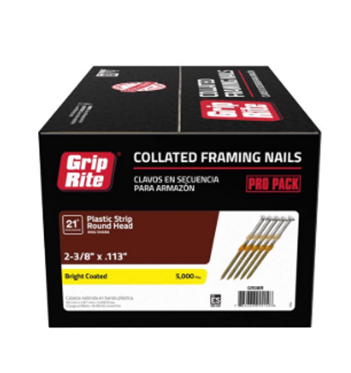 2-3/8 in. L X 12 Ga. Plastic Strip Brite Framing Nails 21 deg 5000 pk - No. GR08R 2-3/8 in. L X 12 Ga. Plastic Strip Brite Framing Nails 21 deg 5000 pk - No. GR08R
