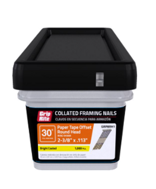 2-3/8 in. L X 12 Ga. Angled Strip Bright Framing Nails 30 deg 1000 pk - No. GRP8RH1 2-3/8 in. L X 12 Ga. Angled Strip Bright Framing Nails 30 deg 1000 pk - No. GRP8RH1