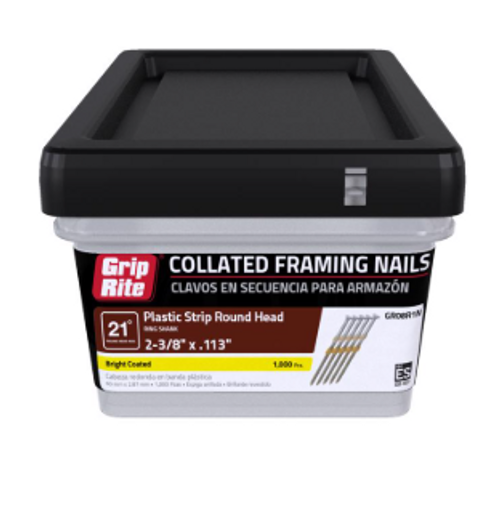 2-3/8 in. L X 12 Ga. Plastic Strip Bright Framing Nails 21 deg 1000 pk - No. GR08R1M 2-3/8 in. L X 12 Ga. Plastic Strip Bright Framing Nails 21 deg 1000 pk - No. GR08R1M