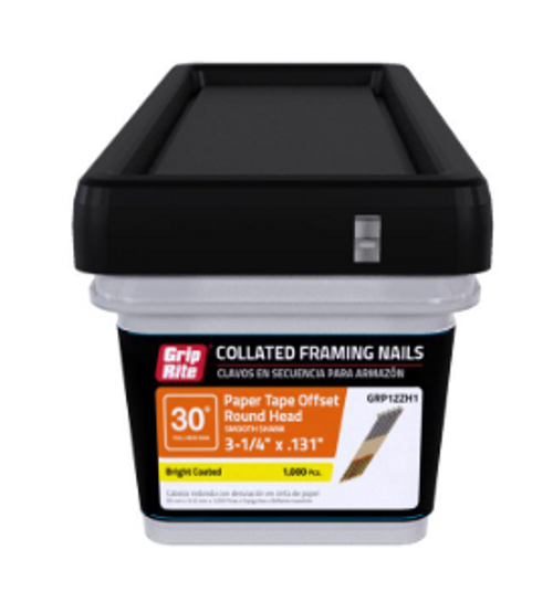 3-1/4 in. L X 12 Ga. Angled Strip Bright Framing Nails 30 deg 1000 pk - No. GRP12ZH1
