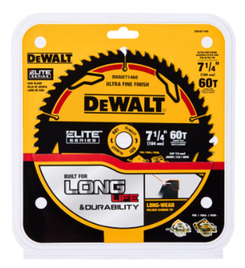 Elite 7-1/4 in. D X 5/8 in. Tungsten Carbide Tipped Circular Saw Blade 60 teeth 1 pk - No. DWAW71460