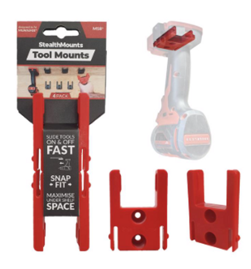 Tool Holders Compatible with Milwaukee M18; Red ABS Tool Holder 4 pk - No. TM-MW18-RED-4