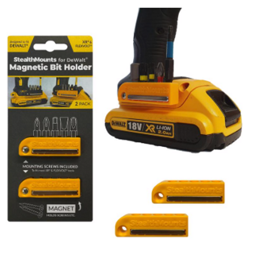 Bit Holders Compatible with DeWalt 20V; Yellow ABS Magnetic Bit Holder 2 pk - No. BH-DW-YLW-2