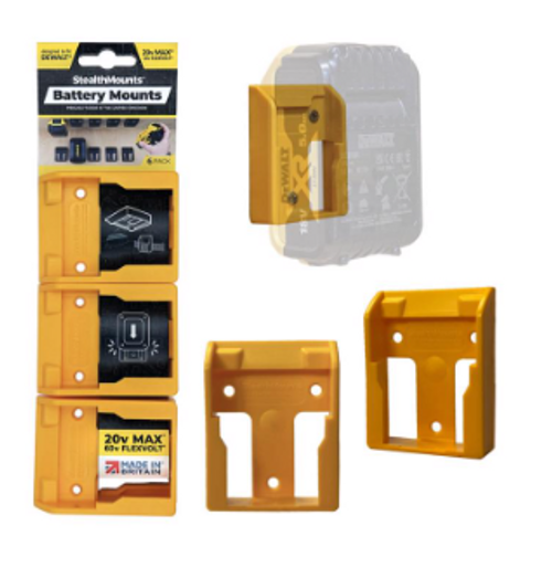 Battery Mounts Compatible with DeWalt 20V MAX; Yellow ABS Battery Holder 6 pk - No. BM-DW20-YLW-6