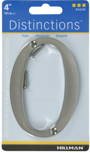 4 in. Silver Zinc Die-Cast Screw-On Number 0 1 pc - No. 843320