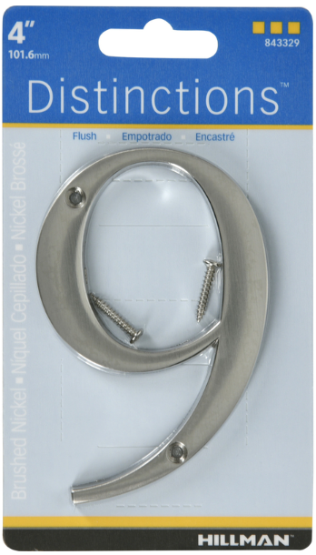 4 in. Silver Zinc Die-Cast Screw-On Number 9 1 pc - No. 843329