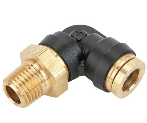 D.O.T. Push-In Fitting 90° Elbow 3/8" Male NPT x 1/4" Tube OD  Composite/Brass - No. 31095618DOT