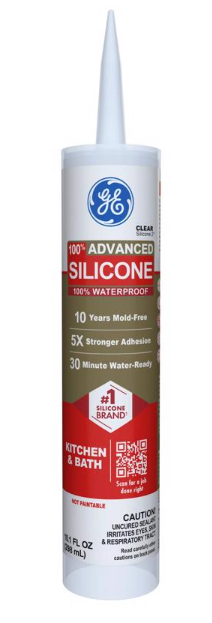 GE Kitchen & Bath Sealant, 100% Silicone II, Clear, 9.8 oz - No. GE5040