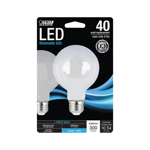 G16-1/2 LED 4.5 Watt Globe Bulb, E26, Frosted, 5000K - No. BPG2540F850LED G16-1/2 LED 4.5 Watt Globe Bulb, E26, Frosted, 5000K - No. BPG2540F850LED