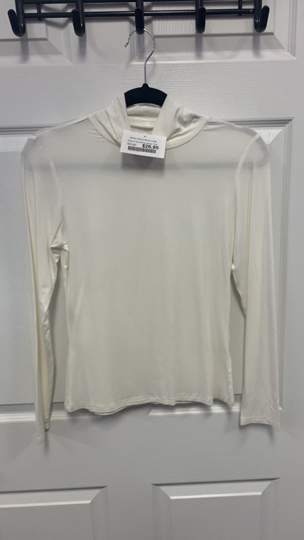 White Mock Neck Long Sleeve Stretchy Basic Top