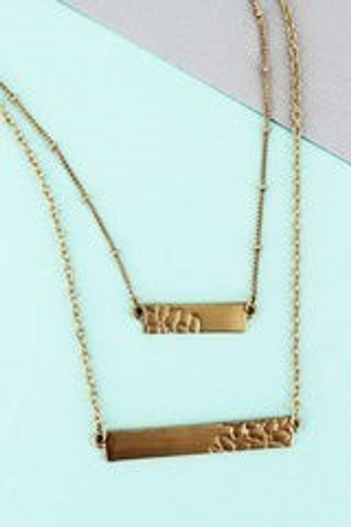 Satin Goldtone Floral Double Bar Necklace