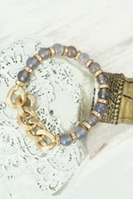 Georgia Gray Agate Stone and Chunky Chain Bracelet