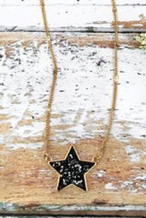 Black Glitter Star Pendant Necklace