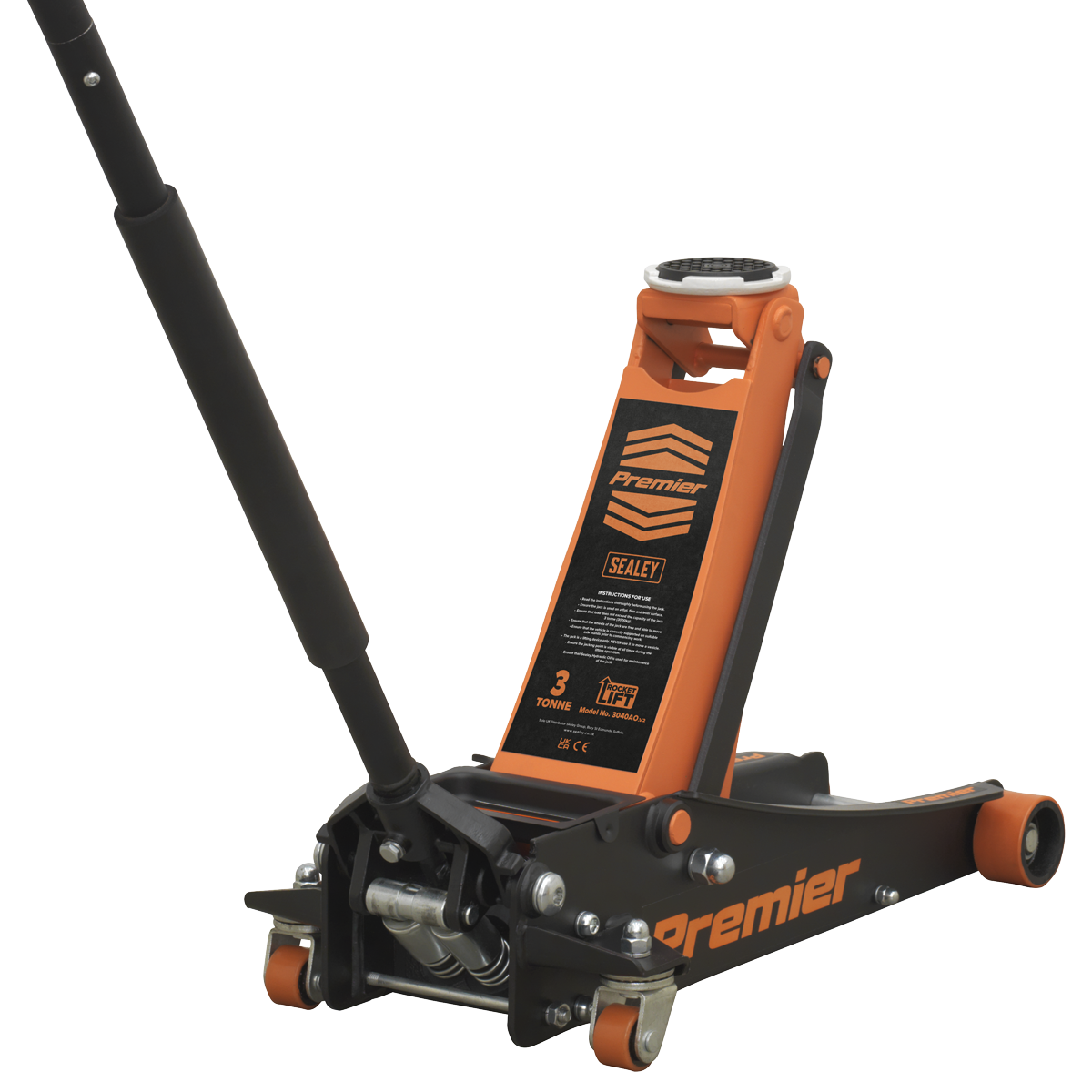 Trolley Jack 3 Tonne Low Profile Rocket Lift Orange | 3040AO | Sealey