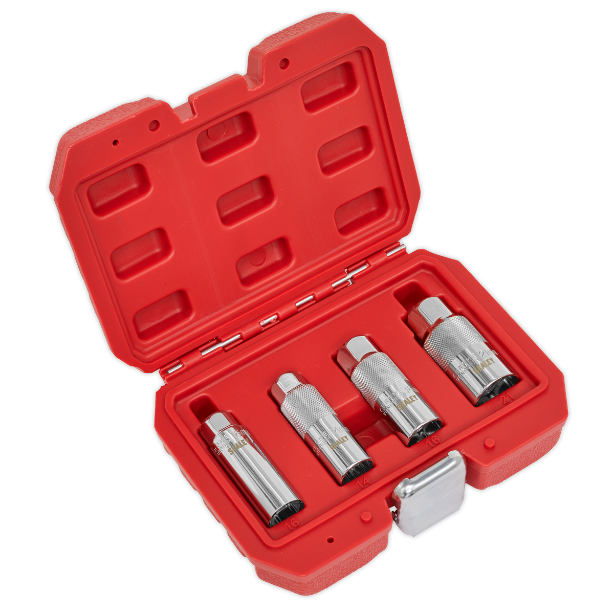 WAYwin 3/8" Drive 4-Piece Spark Plug Socket Set - 100mm Universal Joint Clip Type | Color-Coded Rings (14mm-21mm)
