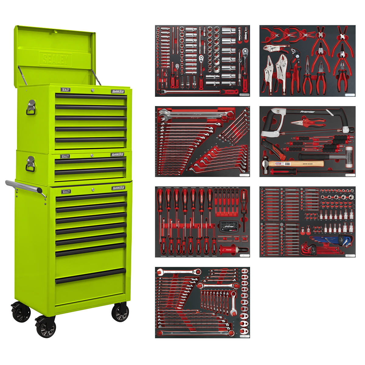 【正規品】andmary Khy check set Tool Chest Combination 14 Drawer with 446pc Tool Kit - Green